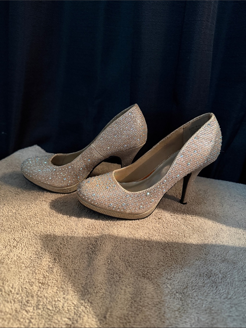 Rhinestone Embellished Champagne High Heel Pumps